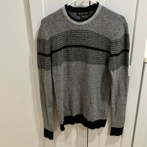 Michael Kors Men's Gray Black Crew Neck Long Sleeve Woven Sweater Shirt Top